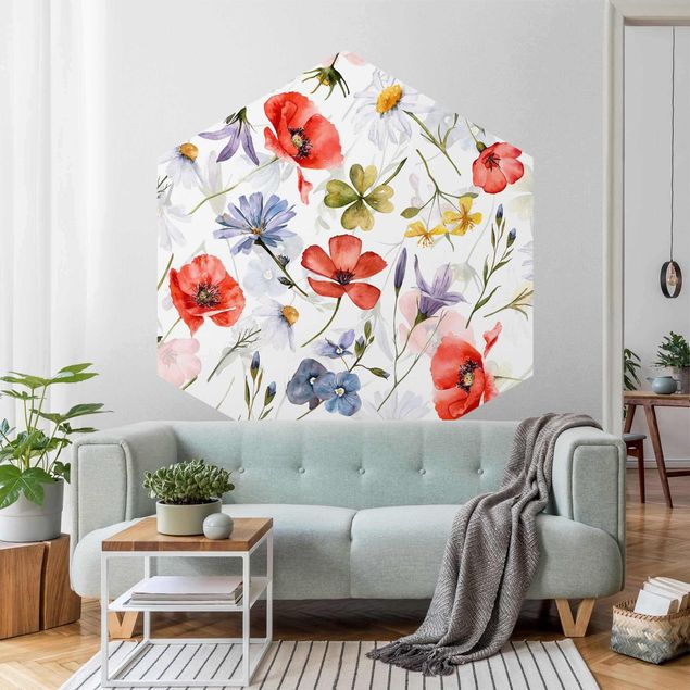 Kök dekoration Watercolour Poppy With Cloverleaf