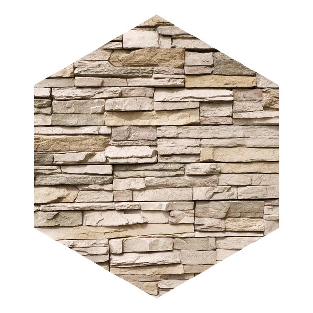 Fototapeter beige Asian Stonewall - Stone Wall From Large Light Coloured Stones