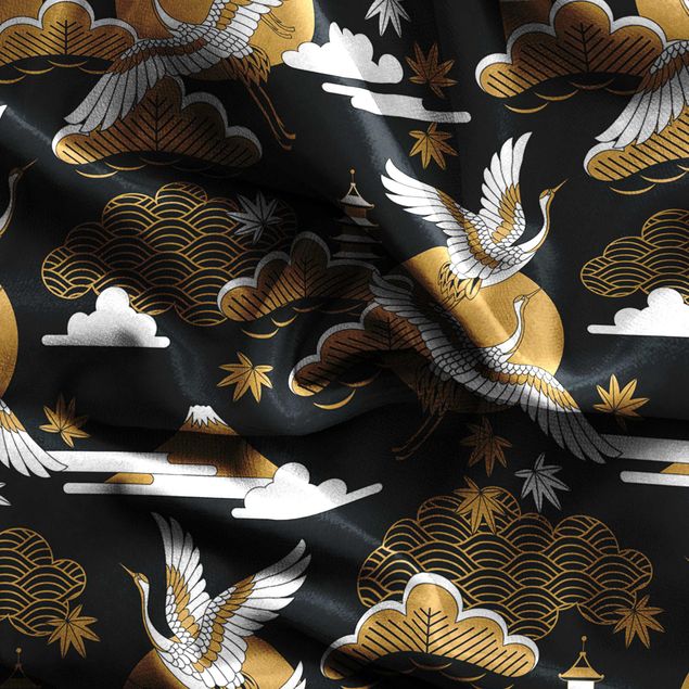 gardiner stora fönster Asian Pattern With Cranes In Autumn