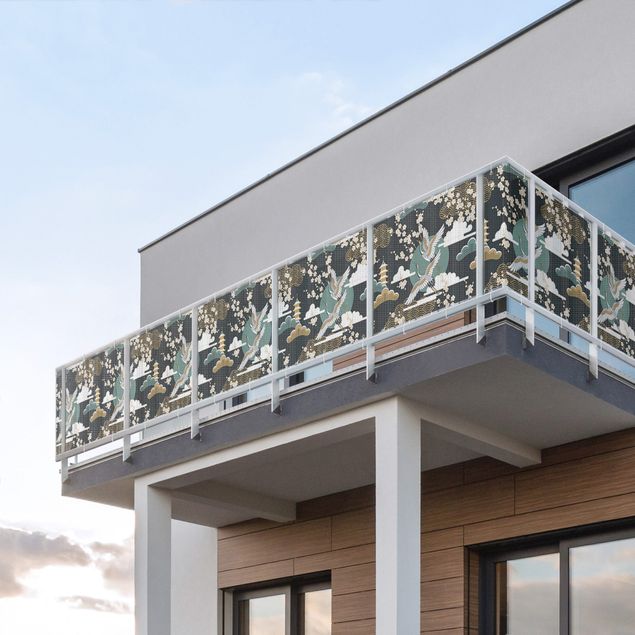 Insynsskydd för balkong väderbeständigt Asian Pattern With Cranes