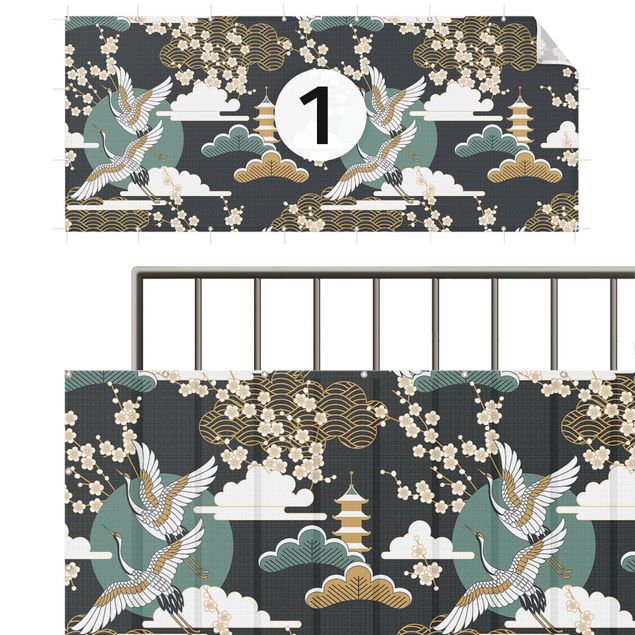 Insynsskyddsmatta Asian Pattern With Cranes