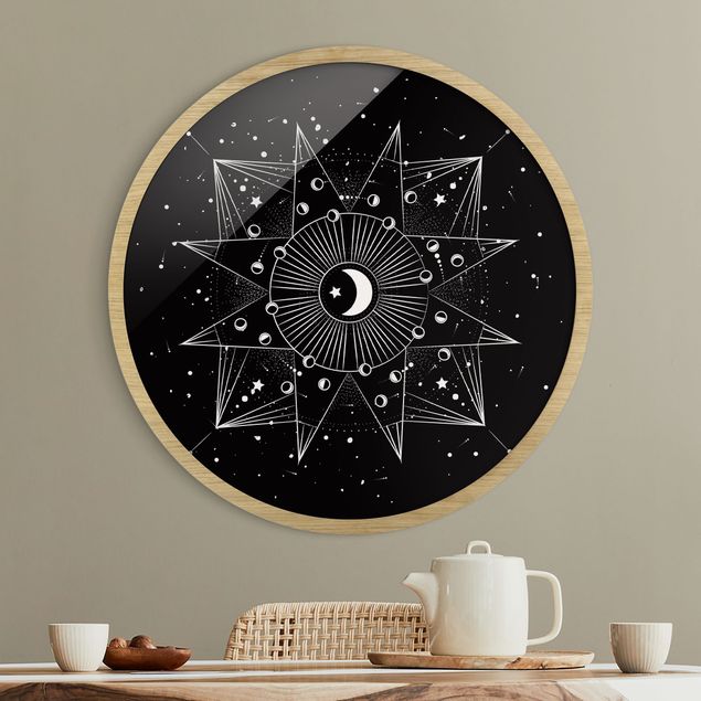 Runde Bilder mit Rahmen Astrology Moon Magic Black