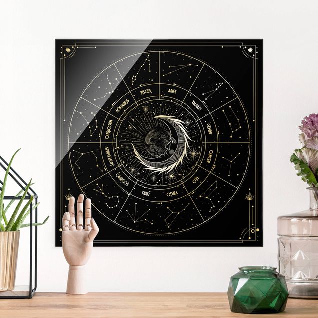 Glastavlor andlig Astrology Moon And Zodiac Signs Black