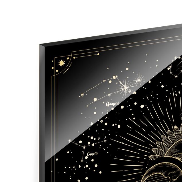 Glas Magnetboard Astrology Sun Moon And Stars Black