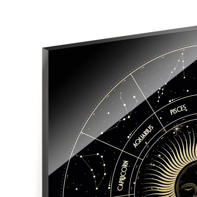 Magnettafel Glas Astrology Zodiac Sign In A Sun Circle Black