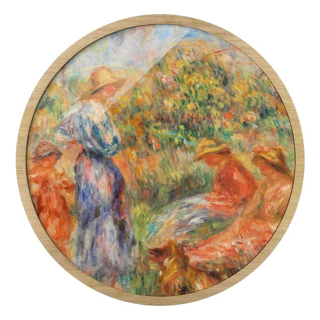 Runde gerahmte Bilder Auguste Renoir - Three Women And Child In A Landscape