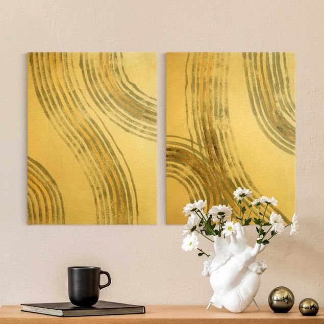 Canvastavlor abstrakt Radiating Waves Gold Set