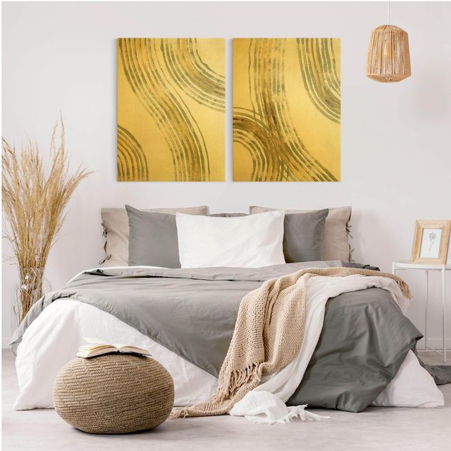 Tavlor abstrakt Radiating Waves Gold Set