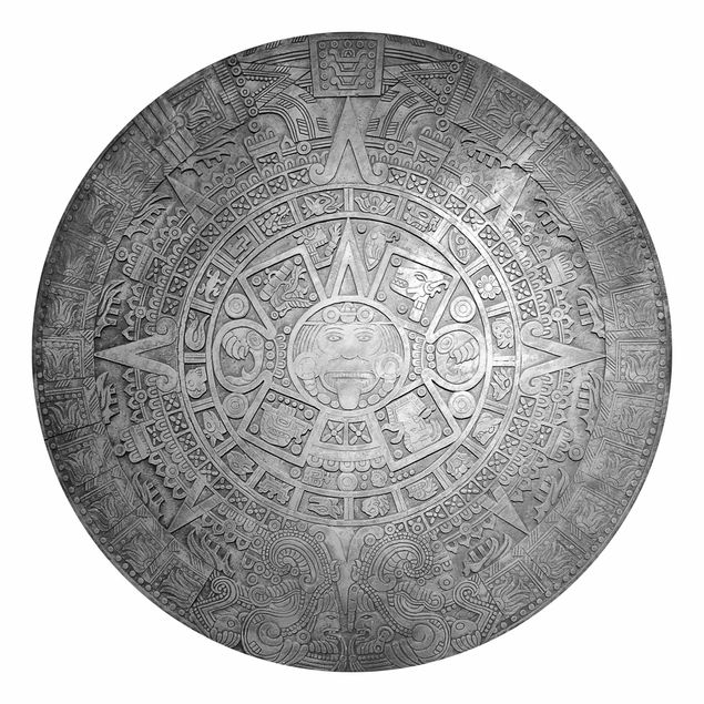 Mönstertapet Aztec Ornamentation In A Circle Black And White