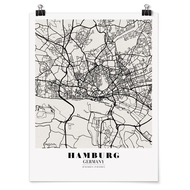 Posters världskartor Hamburg City Map - Classic
