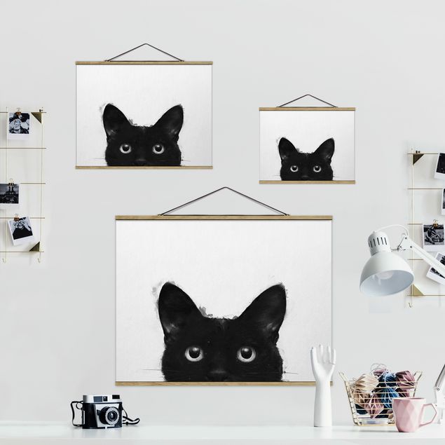 Tavlor svart Illustration Black Cat On White Painting