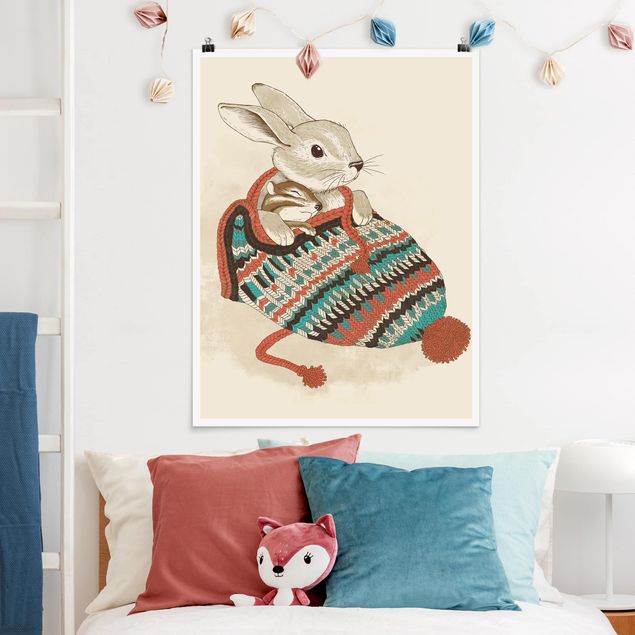 Posters konstutskrifter Illustration Cuddly Santander Rabbit In Hat