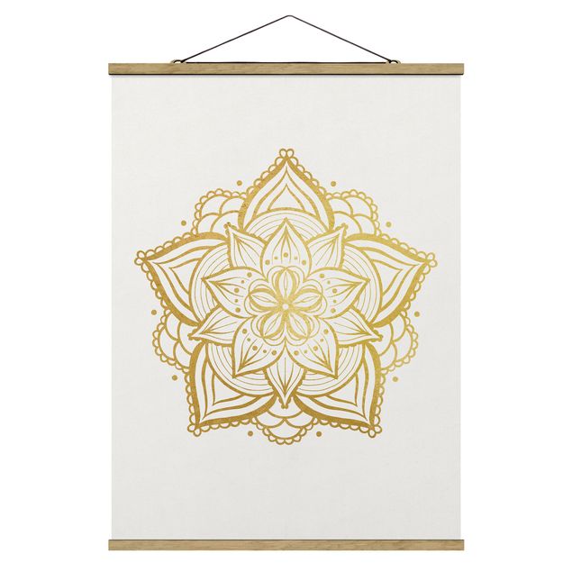 Tavlor andlig Mandala Flower Illustration White Gold