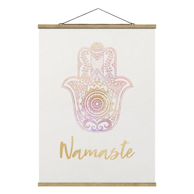 Tavlor andlig Hamsa Hand Illustration Namaste Gold Light Pink
