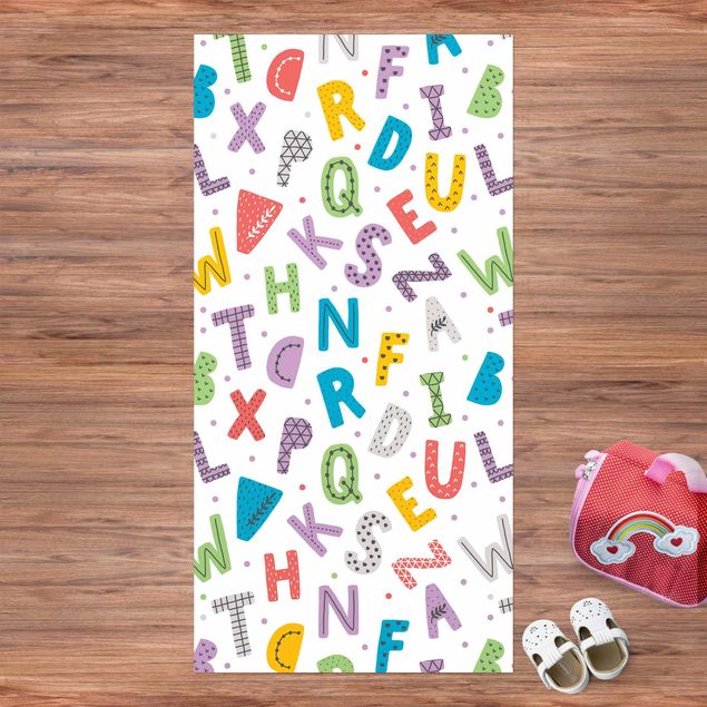 balkongmattor Alphabet With Hearts And Dots In Colourful