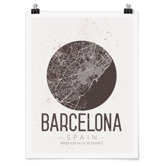 Posters ordspråk Barcelona City Map - Retro