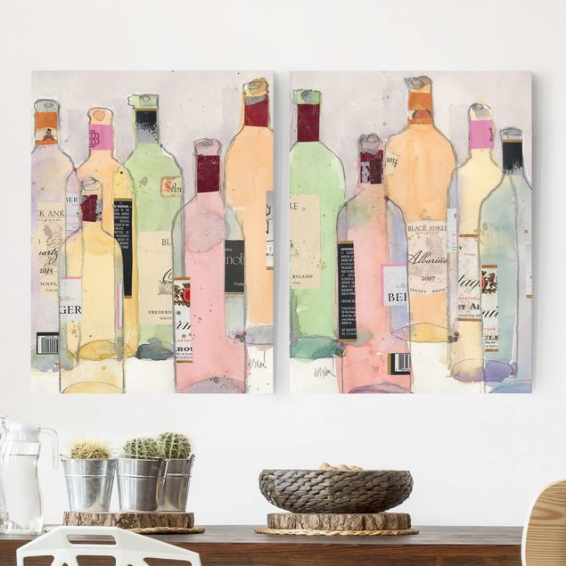 Kök dekoration Wine Bottles In Water Color Set I