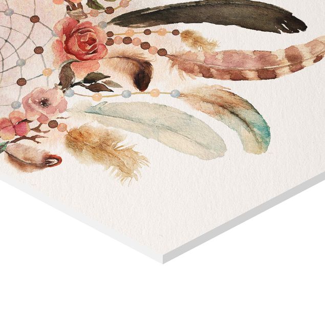 Hexagonala tavlor Watercolour Dream Catcher With Feathers