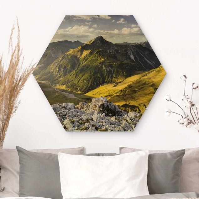 Trätavlor landskap Mountains And Valley Of The Lechtal Alps In Tirol