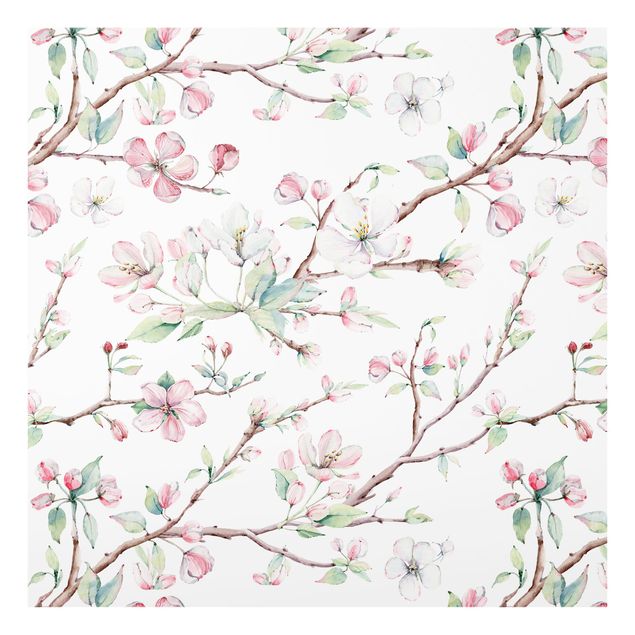 glasskiva kök Watercolour Branches Of Apple Blossom In Light Pink And White