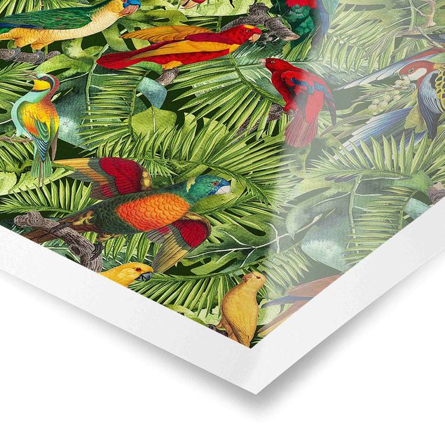 Tavlor färgglada Colourful Collage - Parrots In The Jungle