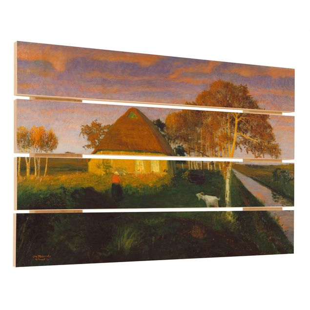 Trätavlor landskap Otto Modersohn - Moor Cottage in the Evening Sun
