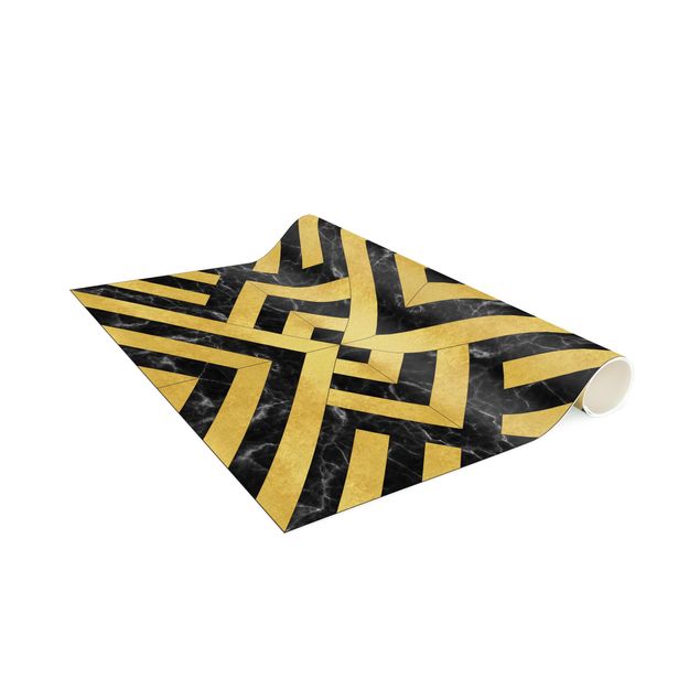 Mattor kakeloptik Geometrical Tile Mix Art Deco Gold Black Marble