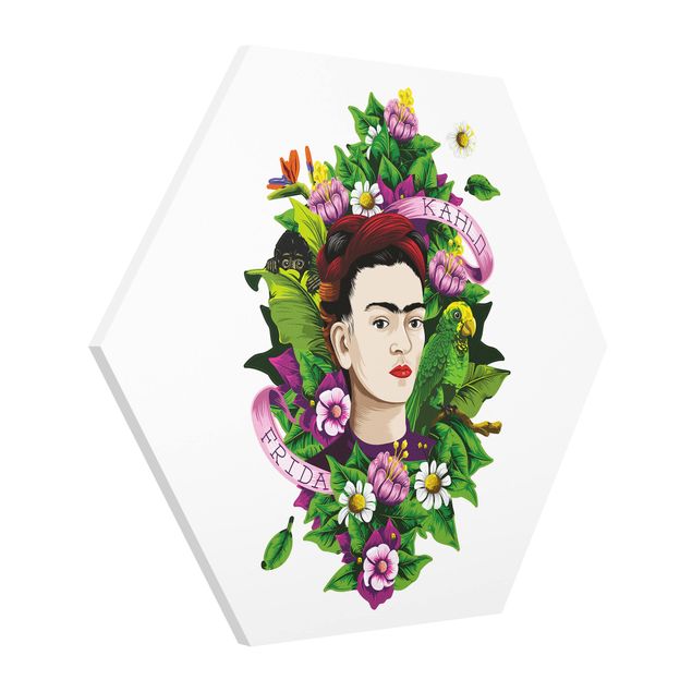Tavlor blommor Frida Kahlo - Frida, Monkey And Parrot