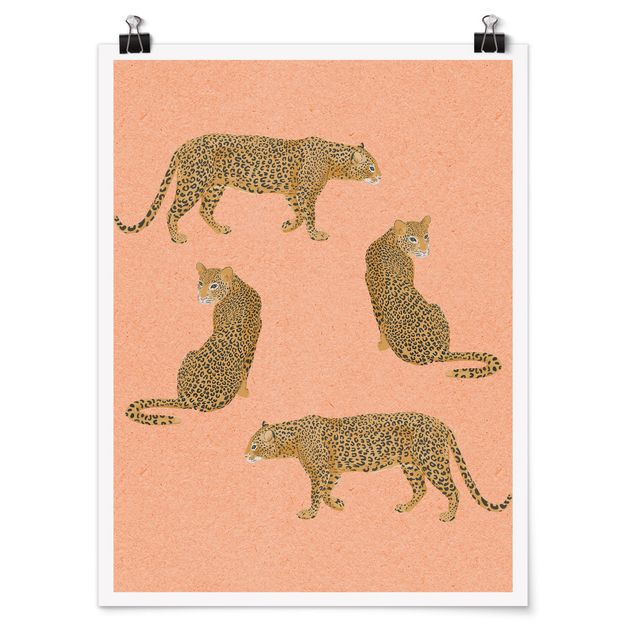 Posters djur Illustration Leopard Pink Painting