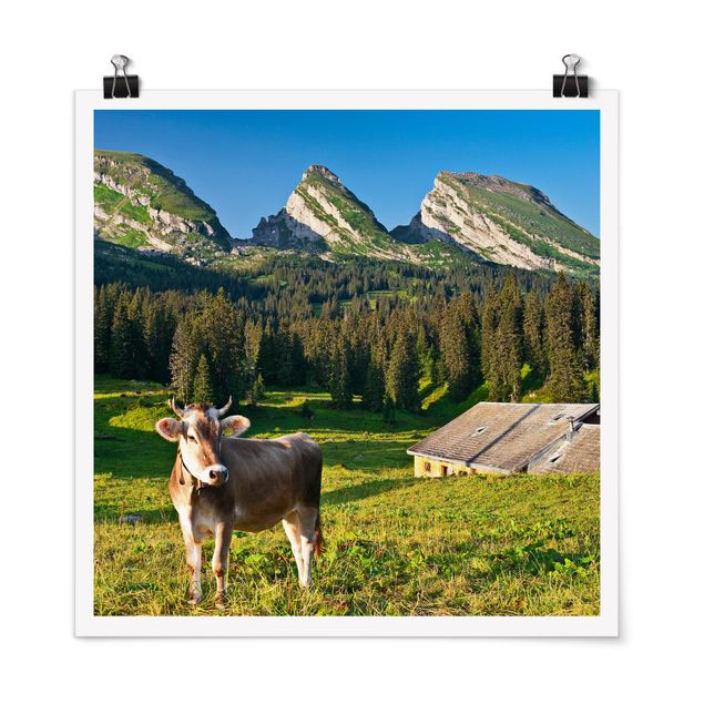 Tavlor träd Swiss Alpine Meadow With Cow