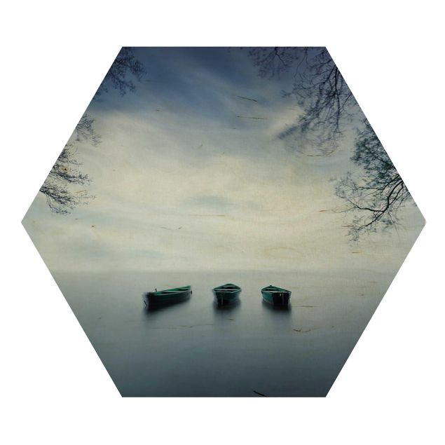 Hexagon Bild Holz - Ruhe auf dem See