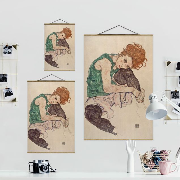 Tavlor porträtt Egon Schiele - Sitting Woman With A Knee Up