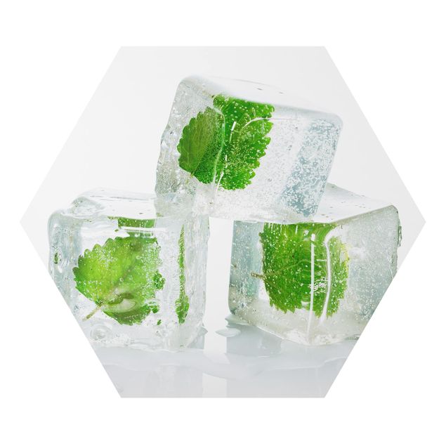 Hexagonala tavlor Three Ice Cubes With Lemon Balm