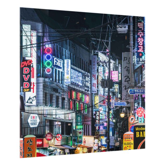 Spritzschutz Glas - Nachtleben von Seoul - Quadrat 1:1