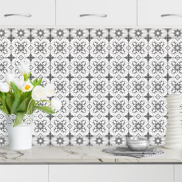 Kök dekoration Geometrical Tile Mix Flower Grey