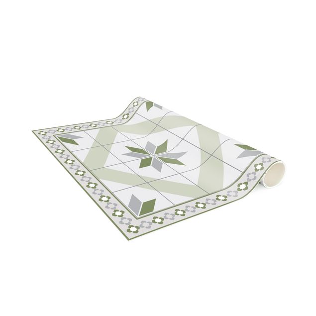mattor kakeloptik Geometrical Tiles Rhombic Flower Olive Green With narrow Border