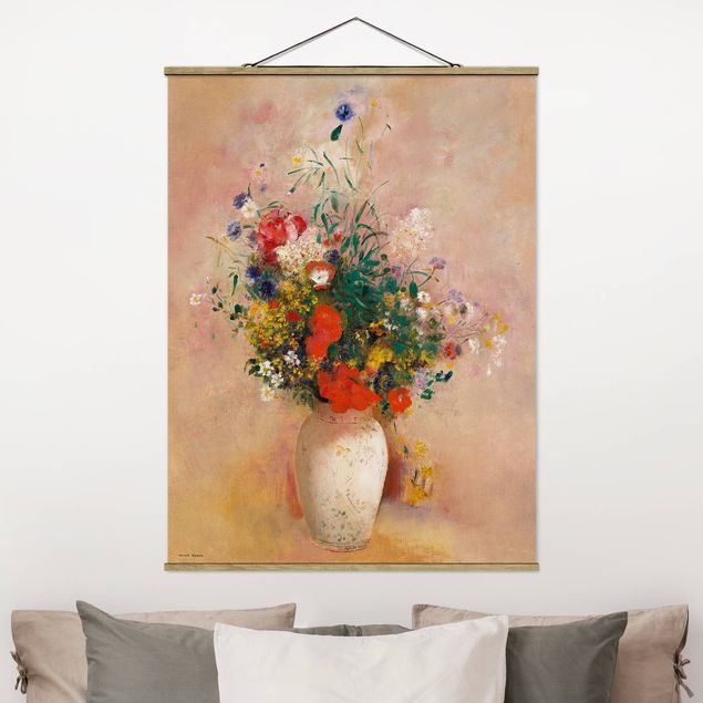 Tavlor vallmor Odilon Redon - Vase With Flowers (Rose-Colored Background)