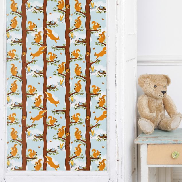 Självhäftande folier fönsterbräda Cute Kids Pattern With Squirrels And Baby Birds