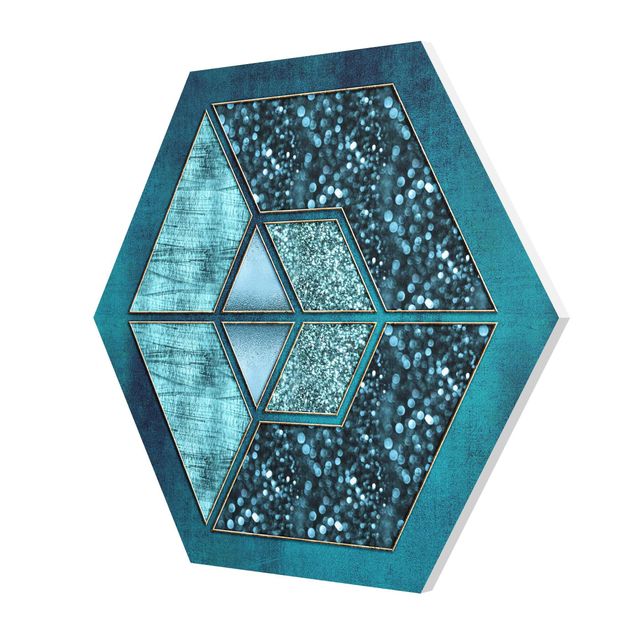 Tavlor Andrea Haase Blue Hexagon With Gold Outline