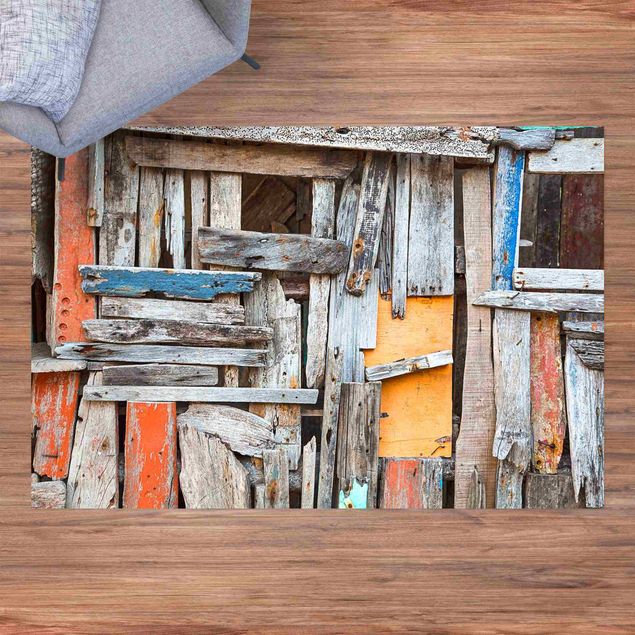 balkongmatta Orange Blue Shabby Wooden Boards