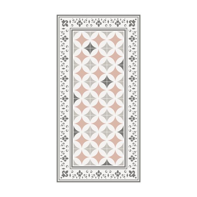 modern matta vardagsrum Geometrical Tiles Circular Flowers Orange With Border