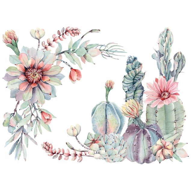 autocolantes decorativos parede Watercolour Cactus Flower Ornament XXL