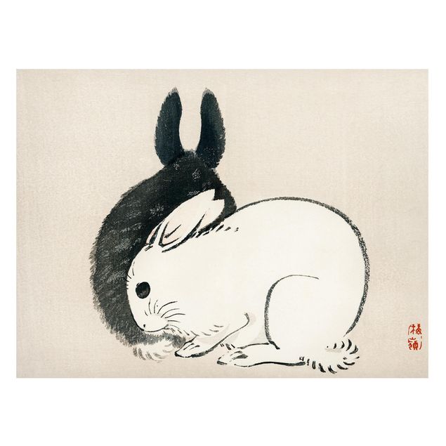 Magnettavla djur Asian Vintage Drawing Two Bunnies