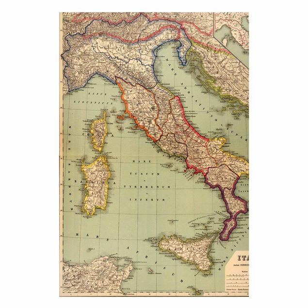 Magnettavla världskartor Vintage Map Italy
