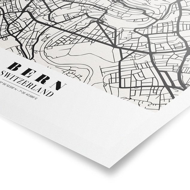 Tavlor svart och vitt Bern City Map - Classical