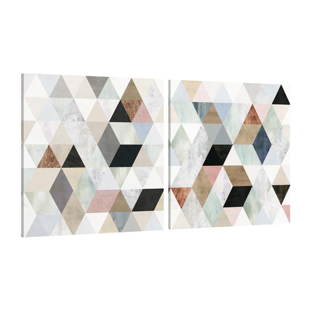 Tavlor modernt Watercolour Mosaic With Triangles Set I