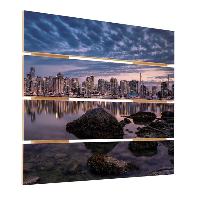 Holzbild - Vancouver im Sonnenuntergang - Quadrat 1:1