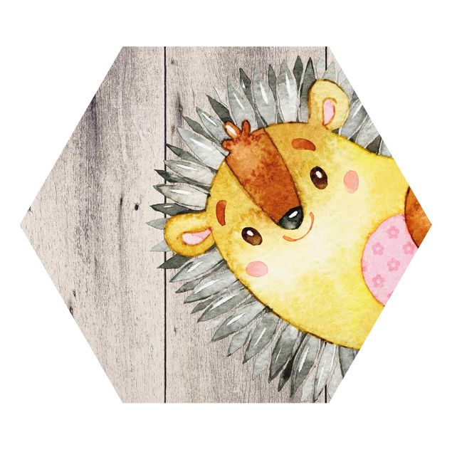 Tavlor grått Watercolor Hedgehog On Wood