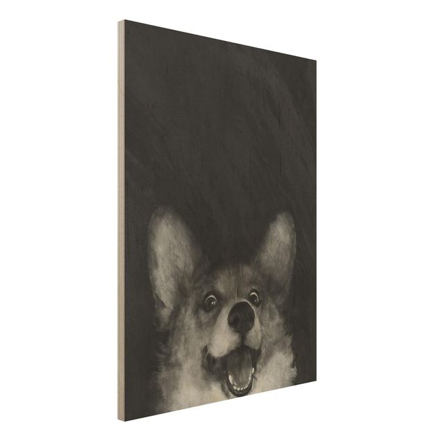 Kök dekoration Illustration Dog Corgi Paintig Black And White