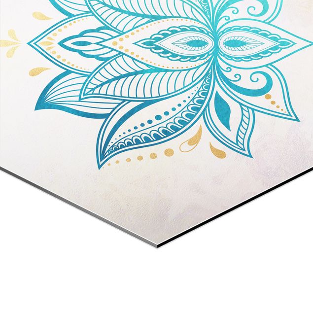 Tavlor turkos Mandala Hamsa Hand Lotus Set Gold Blue